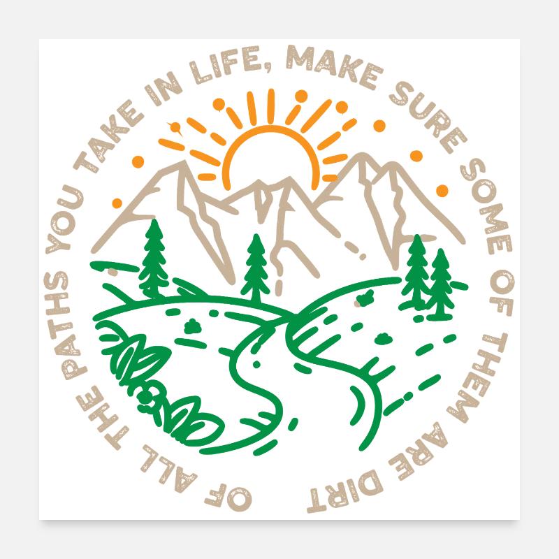 Sunrise Mountain River Wanderweg Poster 60x60 cm