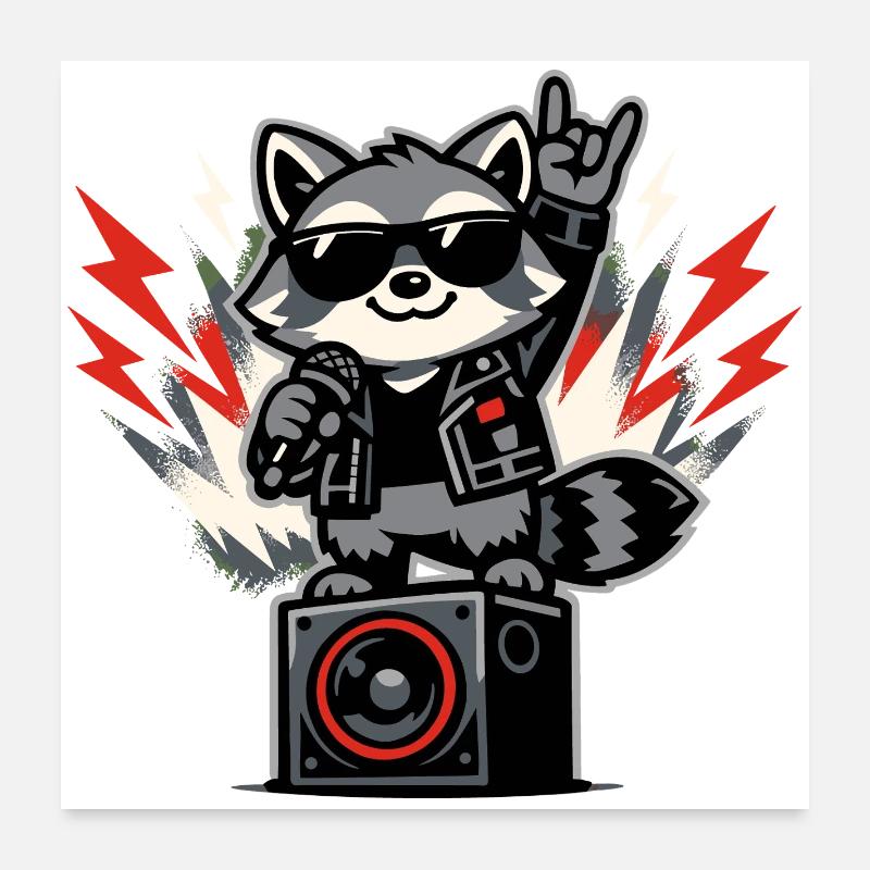 Retro Waschbär Rock Musik Geschenk Poster 60x60 cm