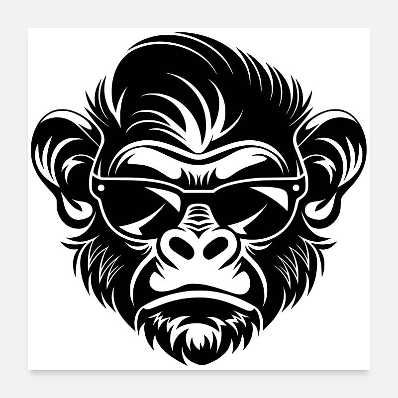 Cool Monkey Head with Sunglasses Poster 24" x 24" (60x60 cm)