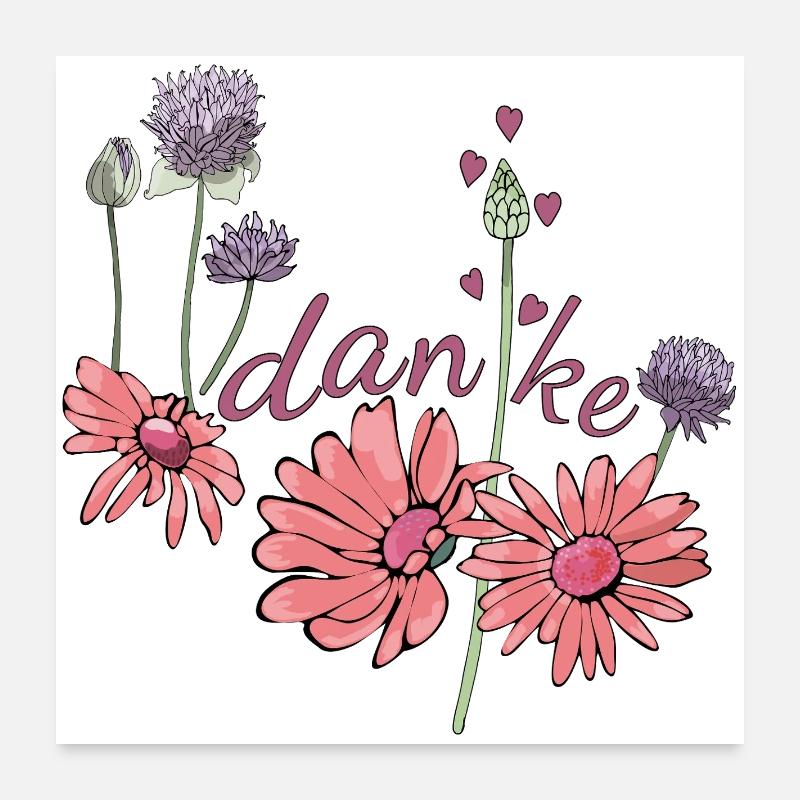 Merci avec des fleurs Poster 60 x 60 cm