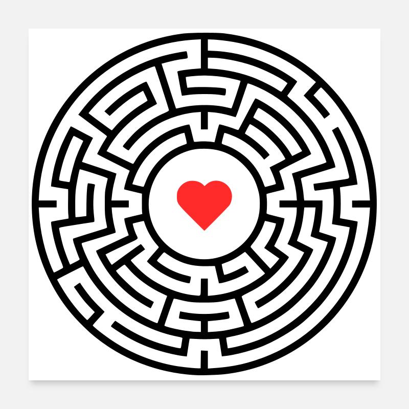 Labyrinth Herz Irrgarten Poster 60x60 cm