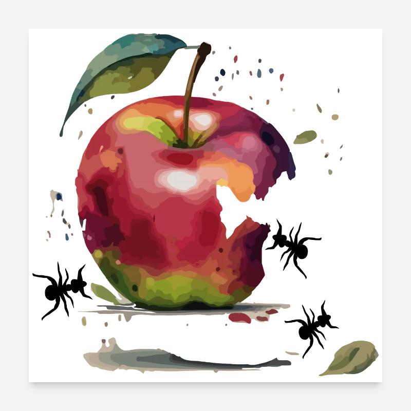 Pomme colorée avec des fourmis Poster 60 x 60 cm