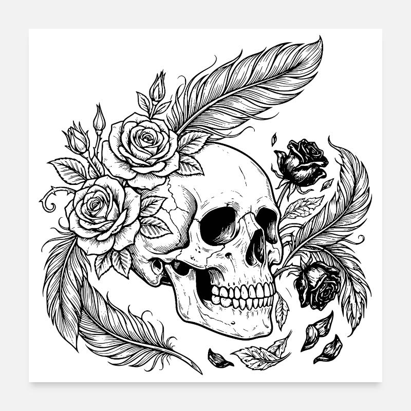 Gotische Blumen-Skull-Rose-Hemd - Poster 60x60 cm - Weiß