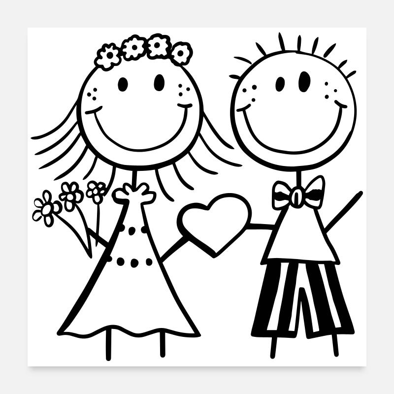 mariée chiffre de bâton drôle et le marié - mariage - Fun Poster 60 x 60 cm