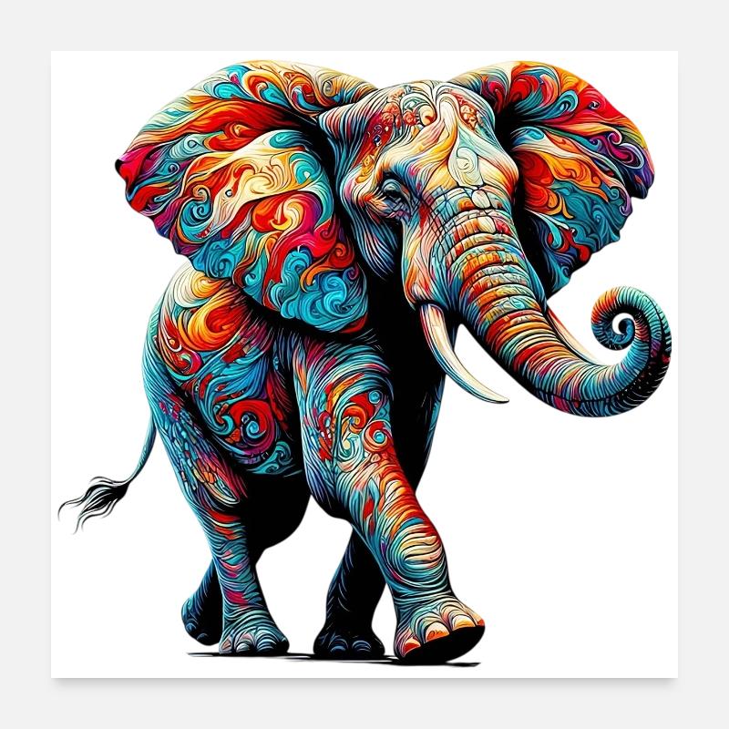Elefant - Poster 60x60 cm - Weiß