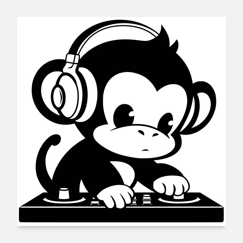 DJ monkey with headphones Poster 24" x 24" (60x60 cm)