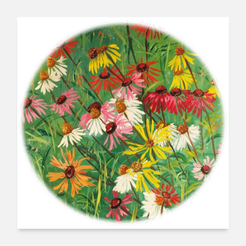 Bunte Echinacea-Wiesen-Malerei Poster 60x60 cm