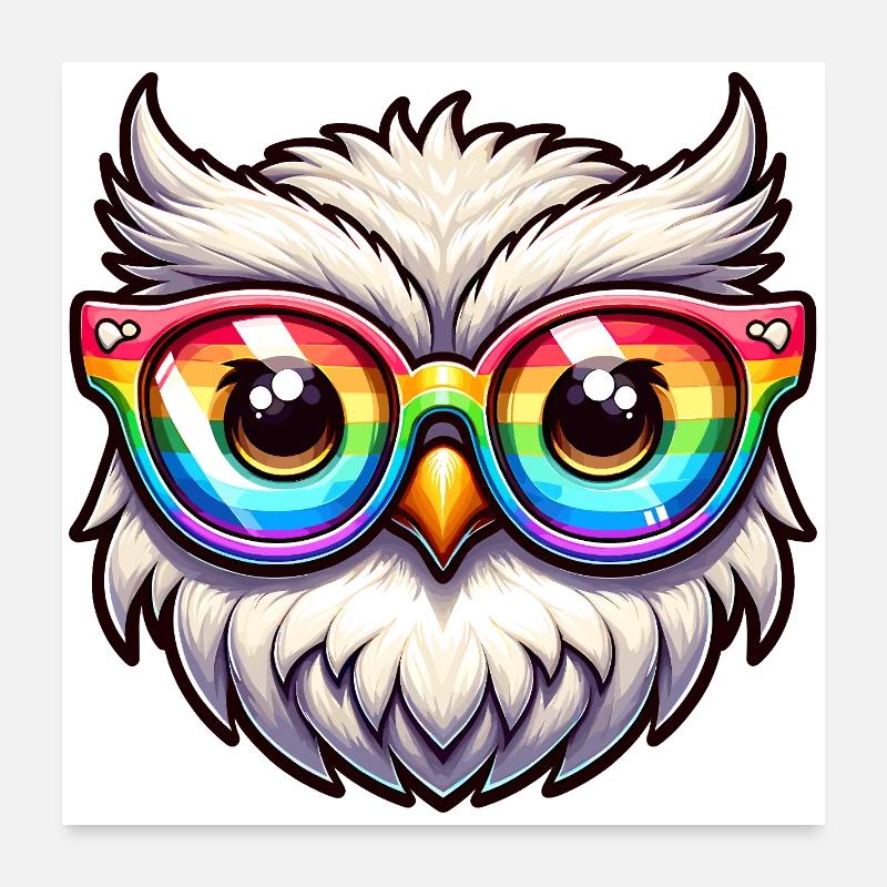 Rainbow Owl Glasses Poster 24" x 24" (60x60 cm)