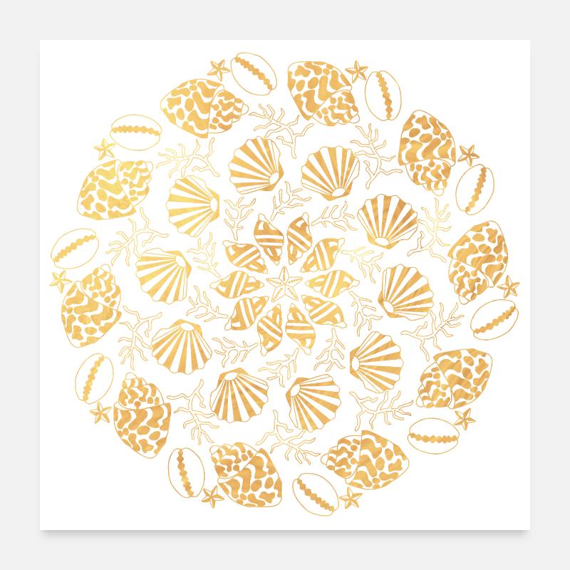 Mandala de coquillage - or Poster 60 x 60 cm