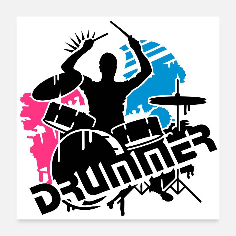 Un batteur et sa batterie - Poster 60 x 60 cm - blanc