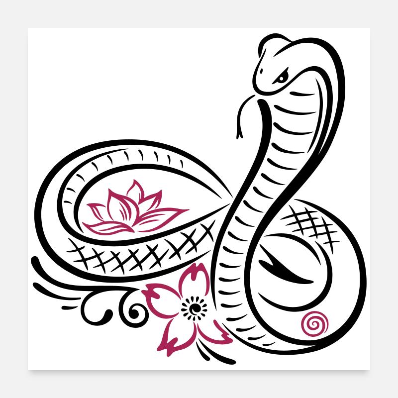 Snake with infinity, lotus and cherry blossom Poster 24" x 24" (60x60 cm)