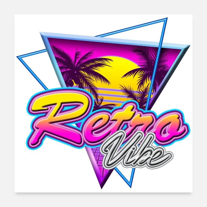 Retro Vibe - Nostalgie Neon Vapor Wave Palm Sunset Poster 60 x 60 cm