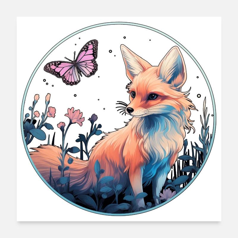 Fuchs mit Schmetterling Poster 60x60 cm