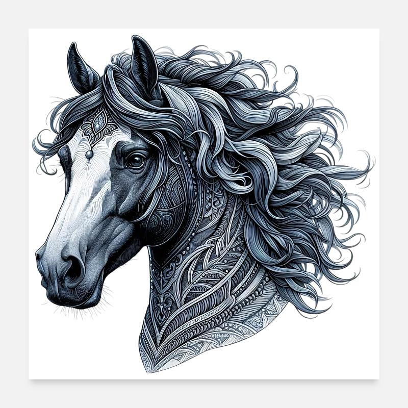 Pferd - Poster 60x60 cm - Weiß