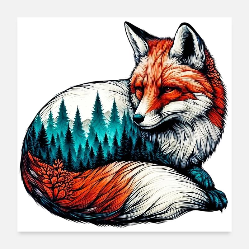 Renard - Poster 60 x 60 cm - blanc
