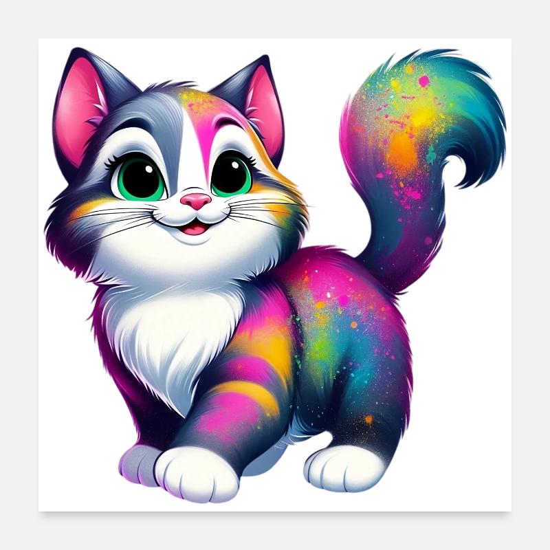 Katze - Poster 60x60 cm - Weiß