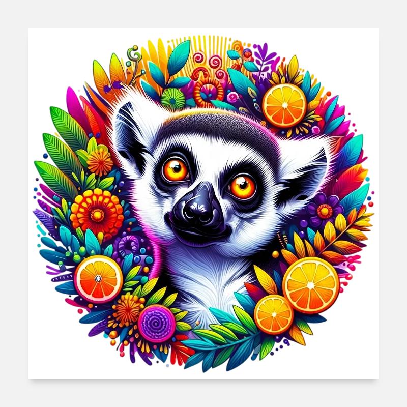 Lemur - Poster 60x60 cm - Weiß