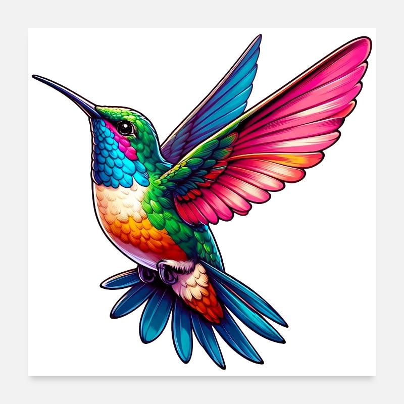 Kolibri - Poster 60x60 cm - Weiß