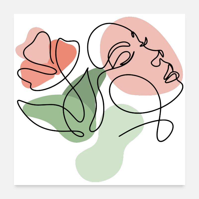 Minimalistisches Blumen-Liniendesign Poster 60x60 cm