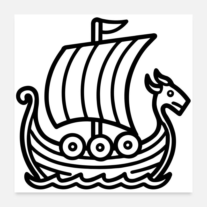 Bateau Viking - Poster 60 x 60 cm - blanc