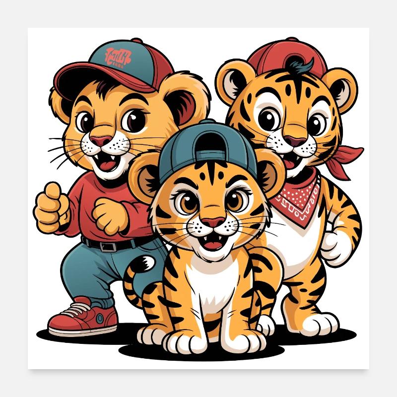 Cute Lion Tiger Leopard Friends Poster 24" x 24" (60x60 cm)
