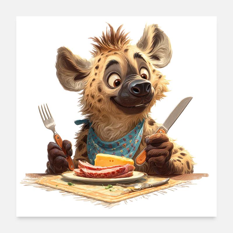 Hungrige Hyäne am Tisch Poster 60x60 cm