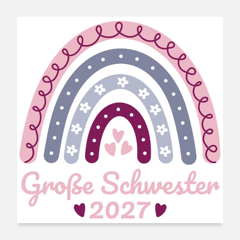 Große Schwester 2027 Boho Regenbogen pastell Poster 60x60 cm