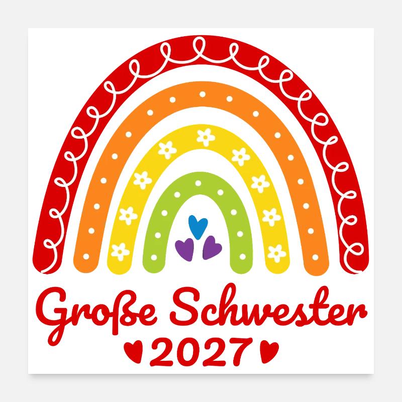 Große Schwester 2027 Boho Regenbogen bunt Poster 60x60 cm