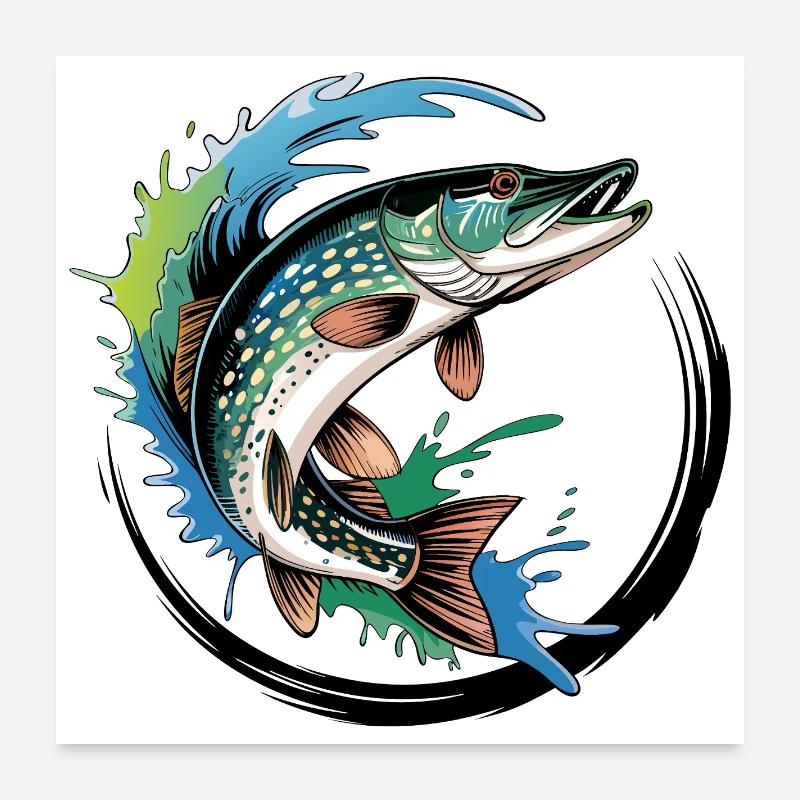 Pêche au brochet Poster 60 x 60 cm
