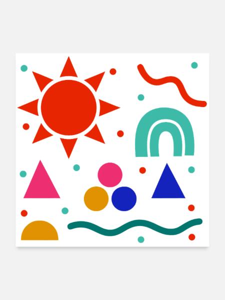 Lebendige Geometrie Sonnenfarben Muster - Poster 60x60 cm - Weiß - Vorne