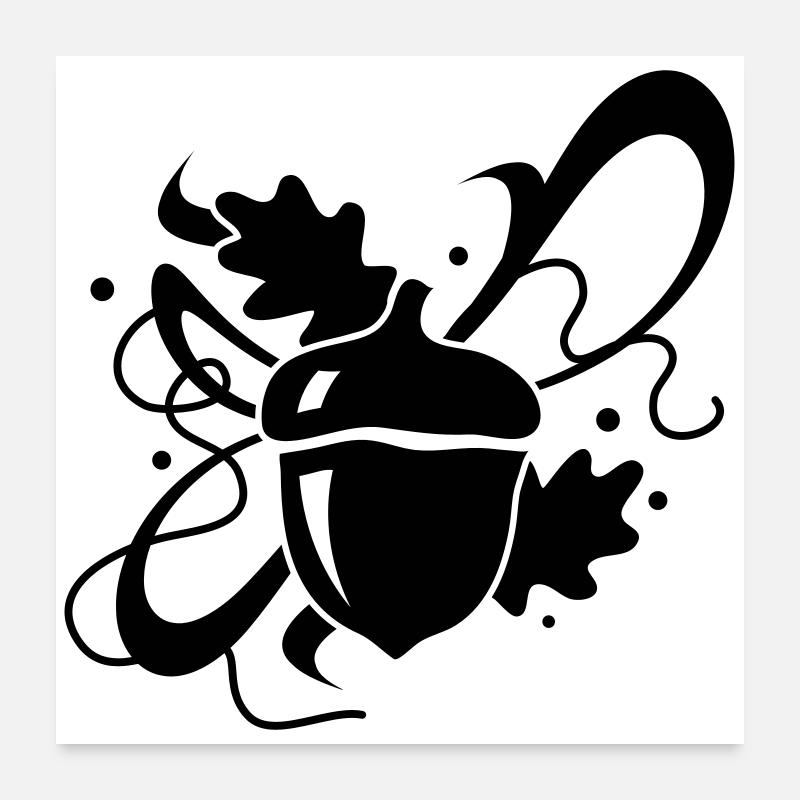 Un gland avec feuilles de chêne - Poster 60 x 60 cm - blanc