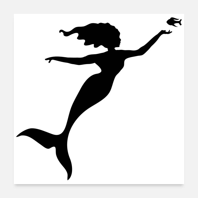 The mermaid plays with a fish Poster 24" x 24" (60x60 cm)