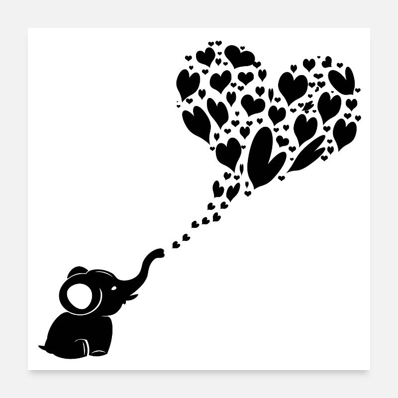 Bébé éléphant coeur nuage Poster 60 x 60 cm