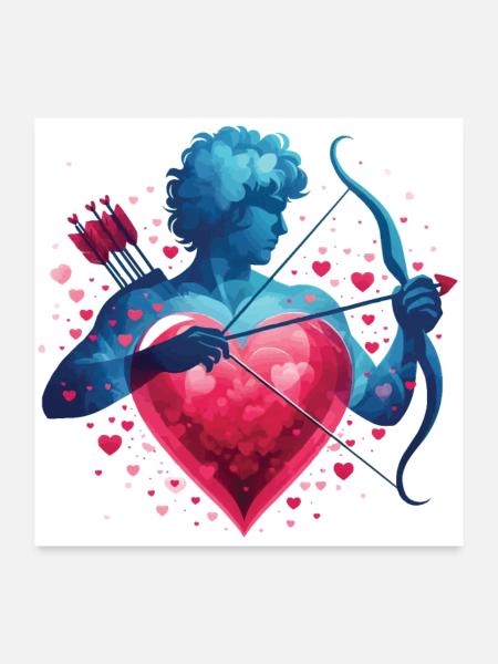 Mythical Cupid with Heart and Bow - Poster 24" x 24" (60x60 cm) - white - Front