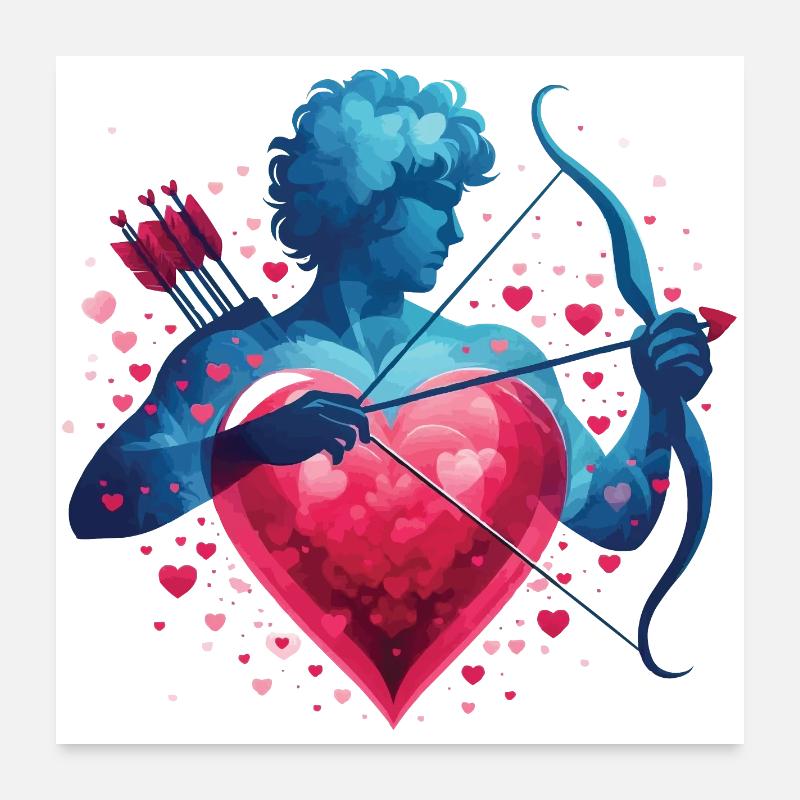 Mythischer Amor mit Herz und Schleife Poster 60x60 cm