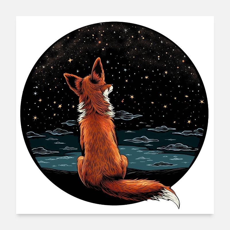 Fuchs mit Sternenhimmel - Poster 60x60 cm - Weiß