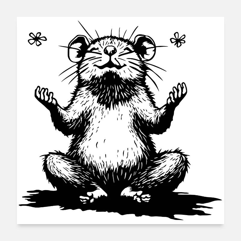 Hamster zen assis en noir et blanc Poster 60 x 60 cm