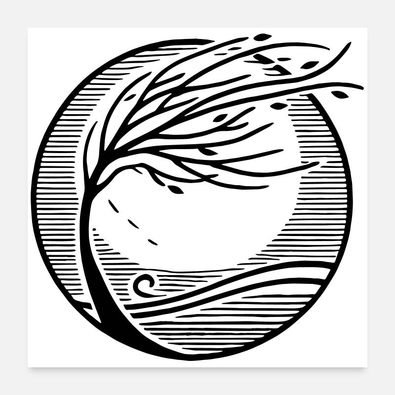 Arbre à vent - L’élégance de la nature | Minimaliste - Poster 60 x 60 cm - blanc