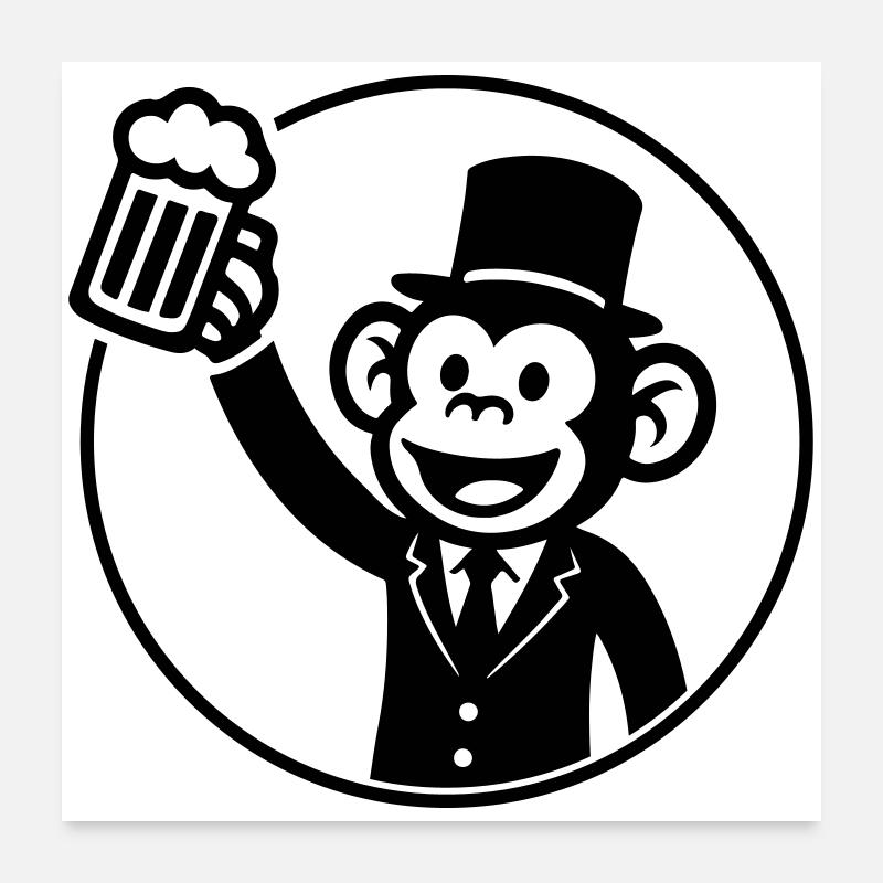 Affe Bräutigam Junggeselle Bier Poster 60x60 cm