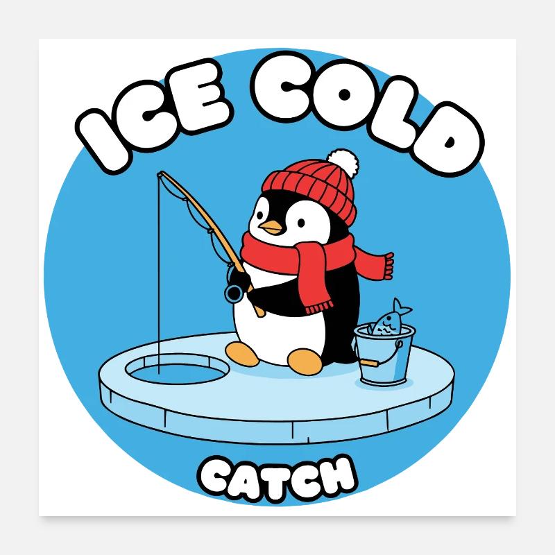 Eisfrost Pinguin fängt Eisfisch Poster 60x60 cm