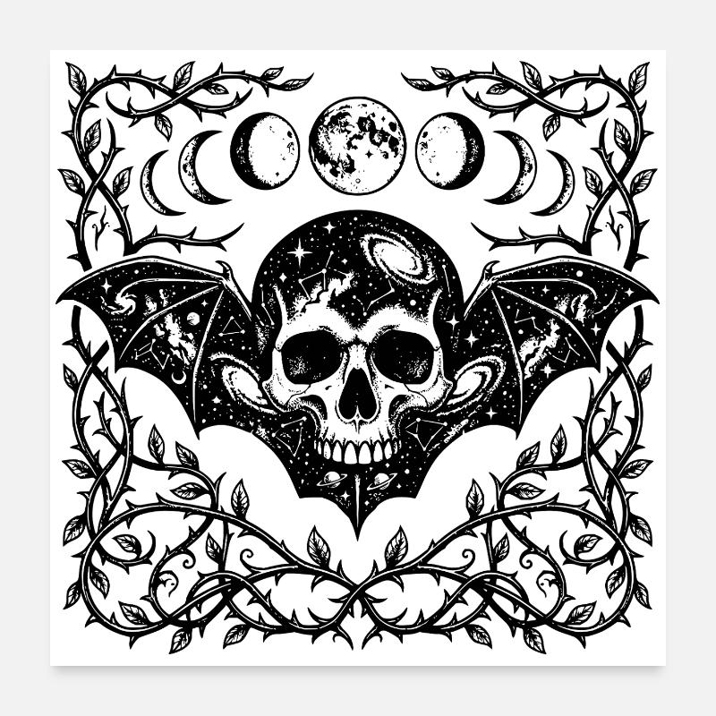 Celestial Skull Gothic Bat Wings Design Poster 24" x 24" (60x60 cm)