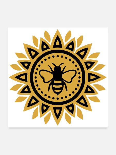 Mandala Biene Boho Yoga Imkerei Bienen - Poster 60x60 cm - Weiß - Vorne
