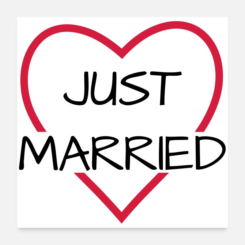 Just married Herz Hochzeit Partnerlook - Poster 60x60 cm - Weiß