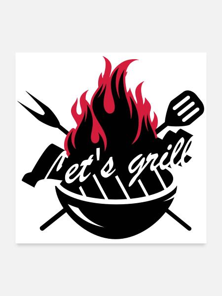 A grill with barbecue utensils - Poster 24" x 24" (60x60 cm) - white - Front