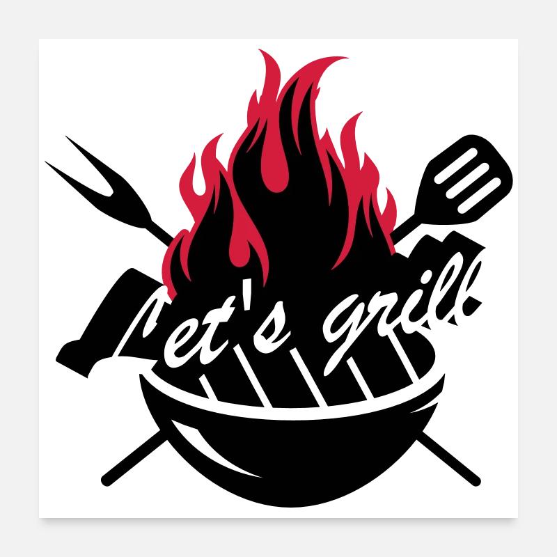 A grill with barbecue utensils Poster 24" x 24" (60x60 cm)