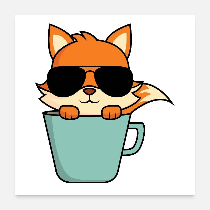 Cool fox in coffee cup Poster 24" x 24" (60x60 cm)
