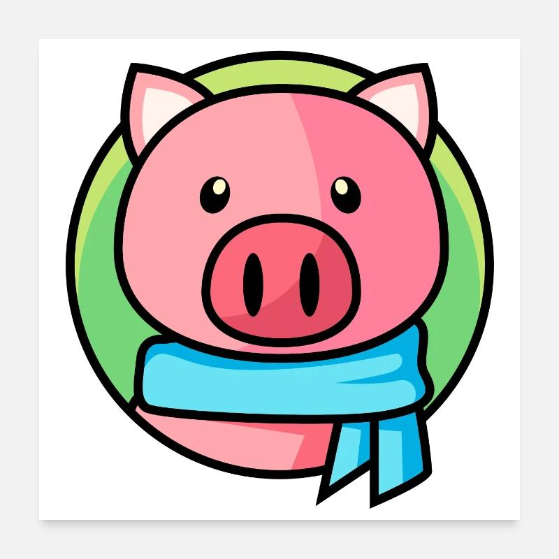 Cochon rose avec écharpe Poster 60 x 60 cm