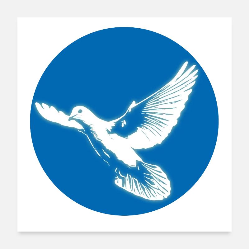 White glowing dove of peace in a blue circle Poster 24" x 24" (60x60 cm)