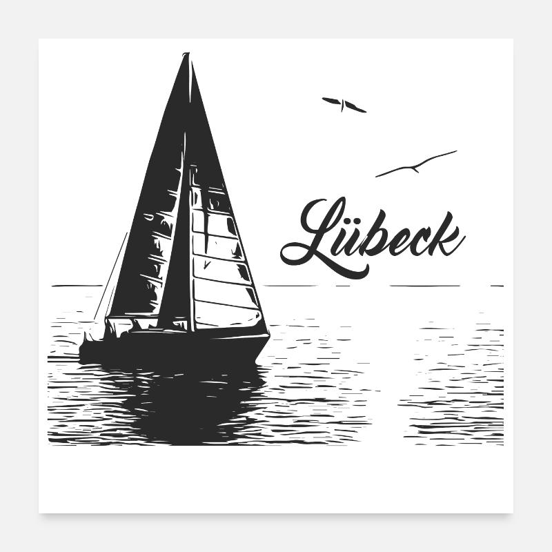 Lübeck Segelboot und 2 Möwen Poster 60x60 cm