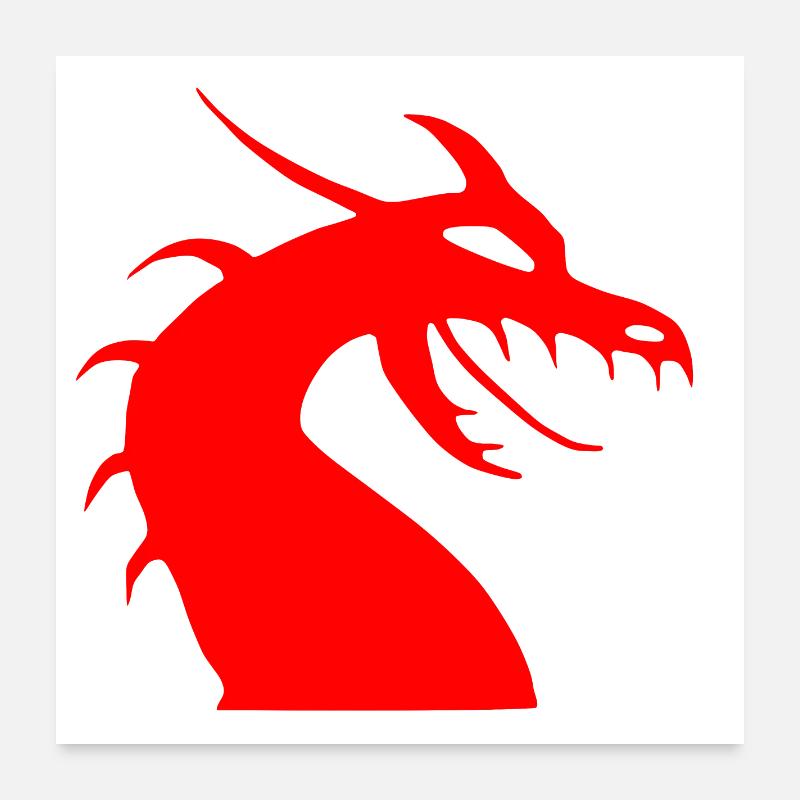 Red dragon head silhouette Poster 24" x 24" (60x60 cm)